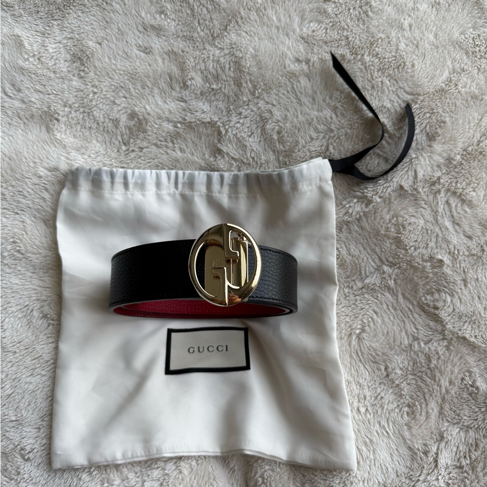 Gucci Black and Red Fashion Belt with Gold Buckle